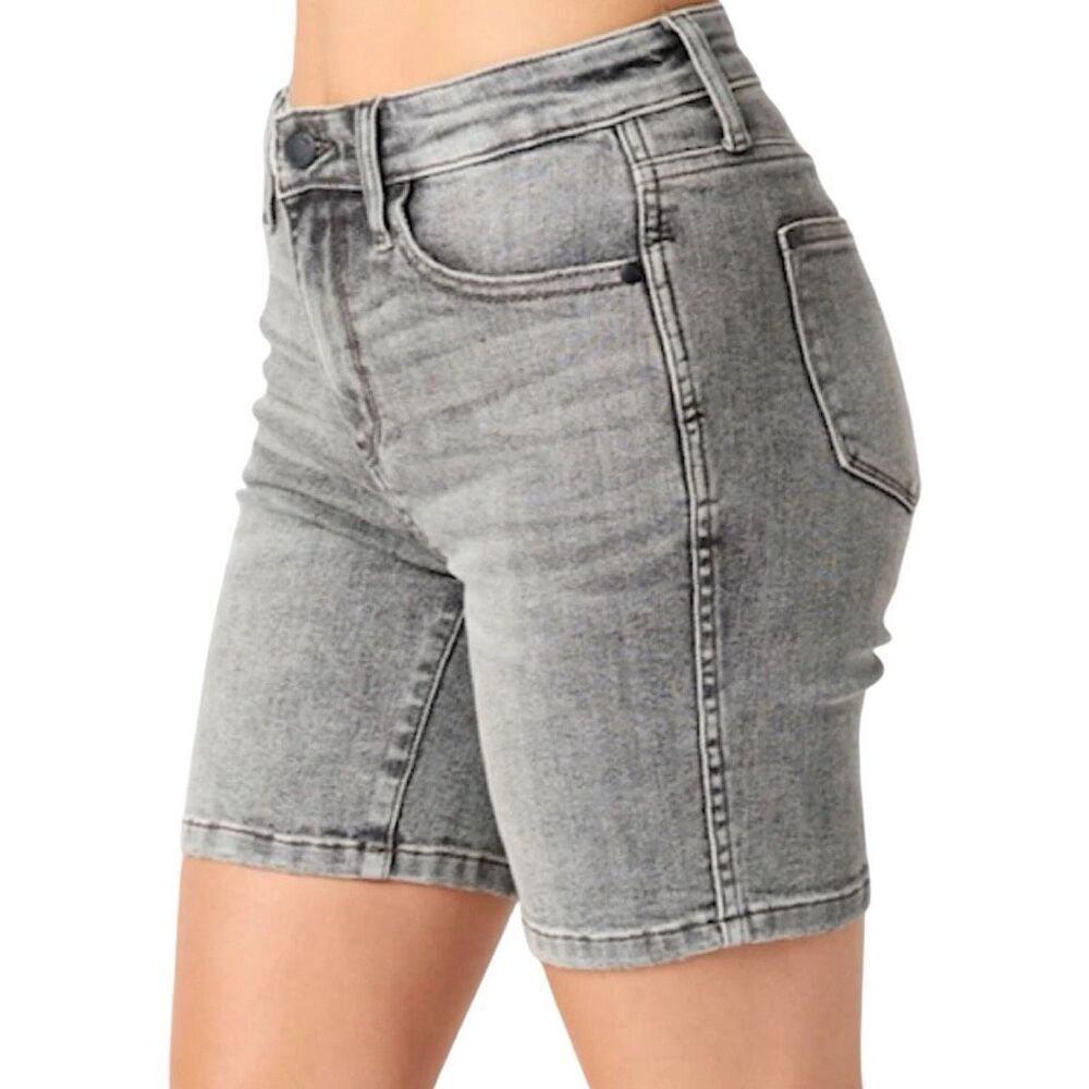 Judy Blue Jean Shorts | Gray Acid Wash High Rise Bermuda | Stretch Denim | NWT - Picture 11 of 16